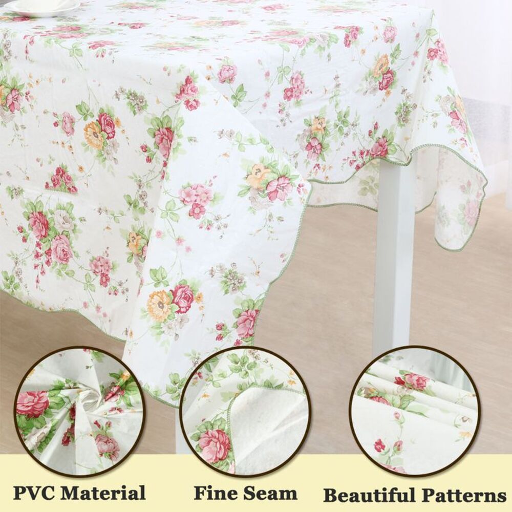 Home Picnic Rose Pattern Waterproof Rectangle Tablecloth Table Cover 54x71 Inch - Picture 5 of 6
